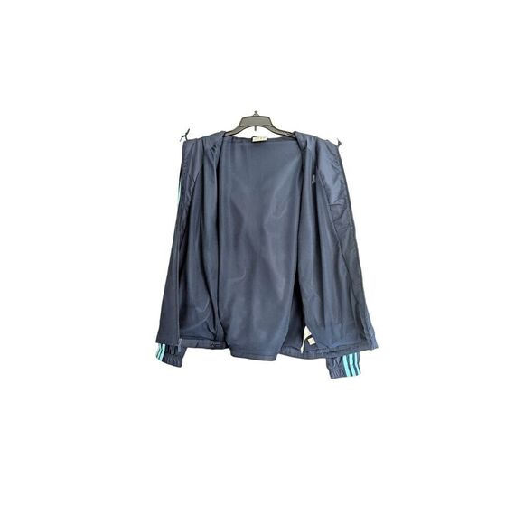 Adidas Womens Jacket Large Navy Blue Turquoise Windbreaker Lined Fall Autumn - Picture 2 of 7